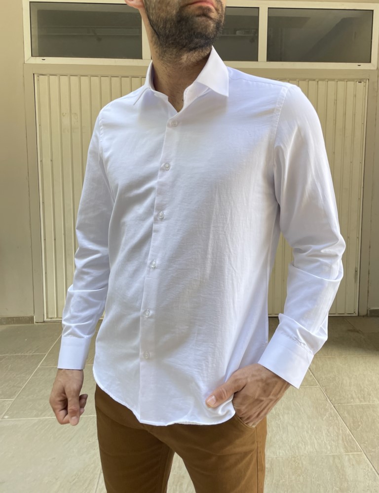 Ανδρικό λευκό πουκάμισο με γιακά 1500 φωτογραφία